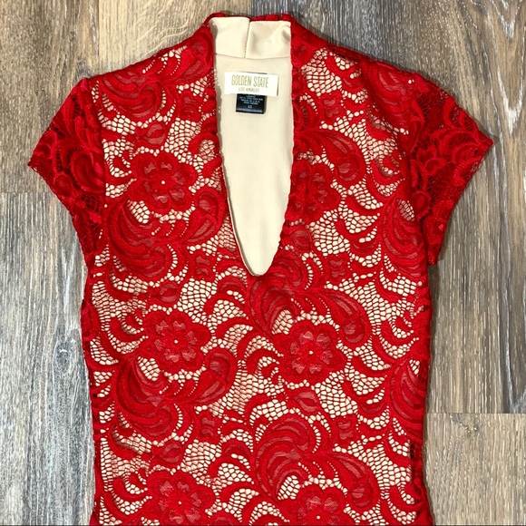 Golden State Los Angeles Red Lace Bodycon Dress - Picture 2 of 8